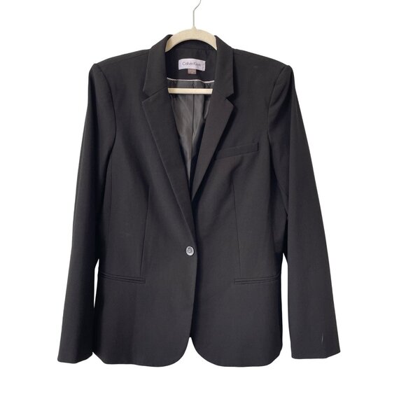 Calvin Klein Blazer Jacket Size 14 Single Button Long Sleeve Black Professional - Picture 1 of 8